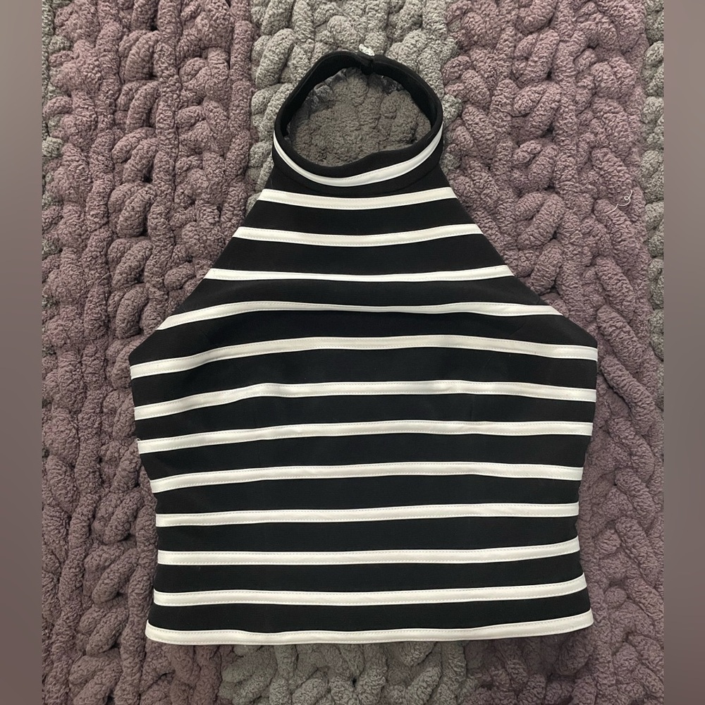 JS Collections Striped Halter Neck Top